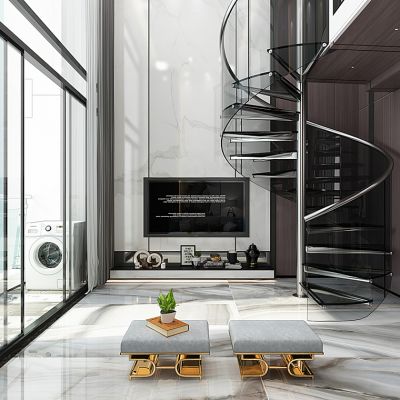 现代客厅阳台旋转楼梯沙发凳