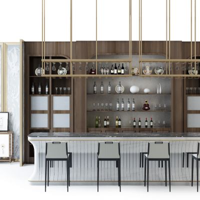 现代欧式酒柜吧台吧椅组合