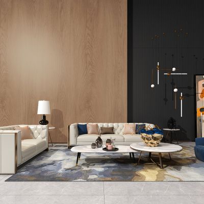 现代简欧客厅多人沙发茶几休闲椅吊灯台灯装饰画角几饰品摆件杂志架