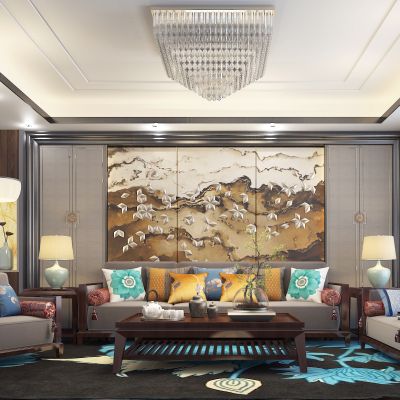 新中式东南亚客厅沙发茶几组合