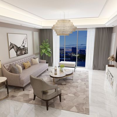 简欧式美式客厅沙发茶几水景吊灯