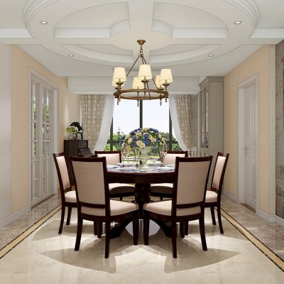 欧式简欧餐厅餐桌椅酒柜组合