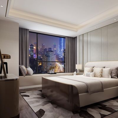 现代轻奢港式卧室床床头柜