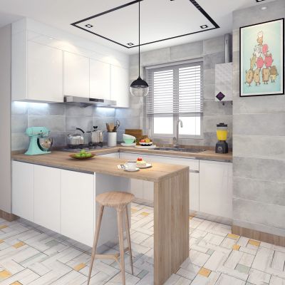 北欧现代开放开敞样式厨房橱柜吧台
