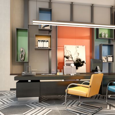 现代老板台书柜