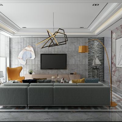 现代客餐厅沙发茶几餐桌椅