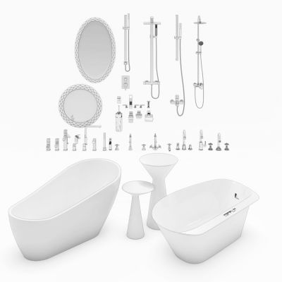 现代浴缸淋浴水龙头装饰镜组合