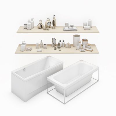 现代浴缸化妆品组合