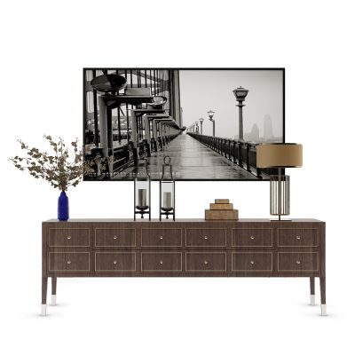 现代电视柜及台灯