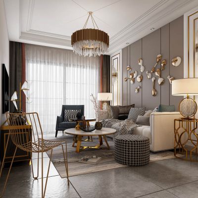 现代轻奢简欧式客厅沙发茶几背景挂饰挂件