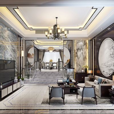 新中式别墅客餐厅