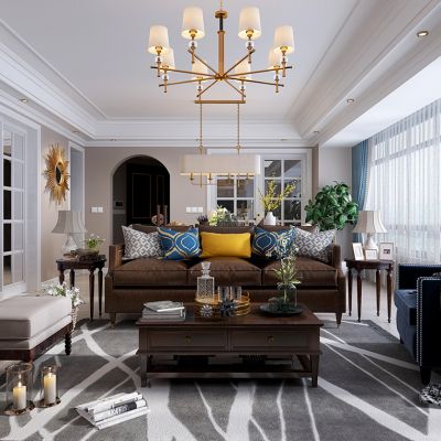 欧式简欧美式客厅沙发茶几电视柜组合沙发墩挂画