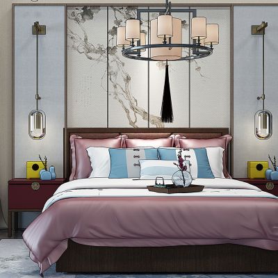 新中式卧室床床头柜吊灯