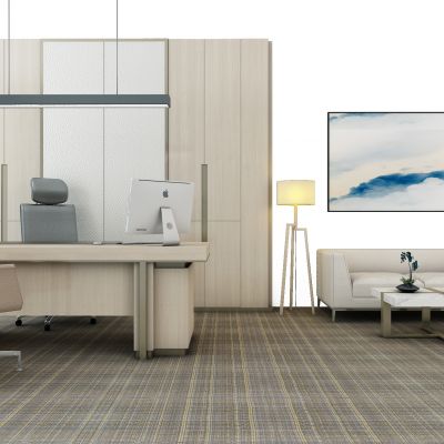 现代老板台书柜沙发组合