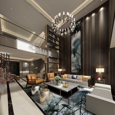 新中式别墅跃层客厅沙发茶几