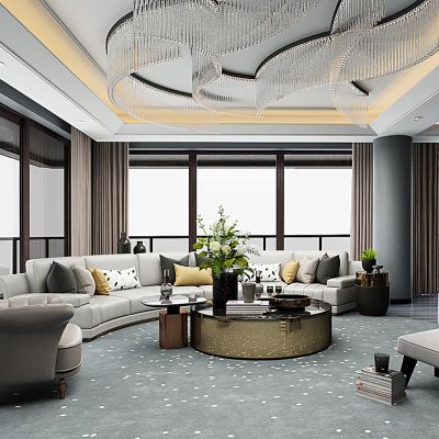 现代客厅半圆沙发茶几边几花瓶