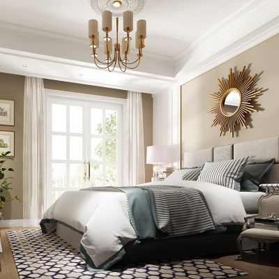 简欧式美式卧室床床头柜装饰镜