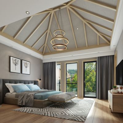 现代东南亚卧室客房床电视柜