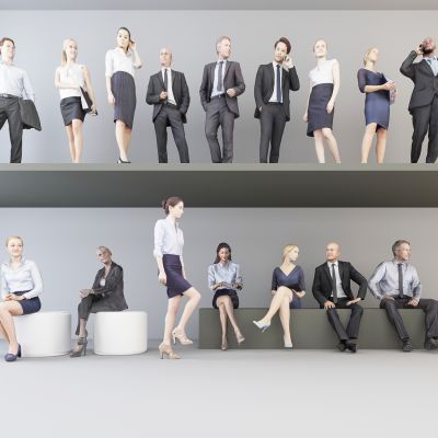 现代坐着的商务办公人物组合