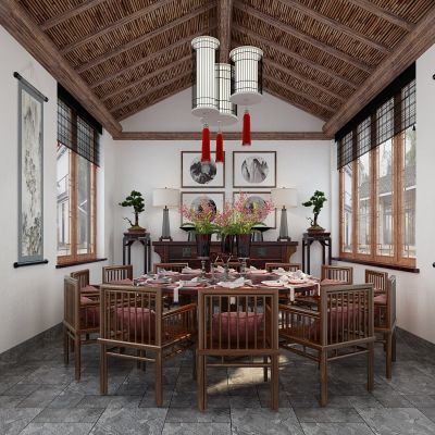 中式民宿农家院餐厅包房条案摆台神台字画