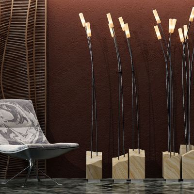 现代客厅落地灯东南亚编织屏风隔断休闲椅落地灯