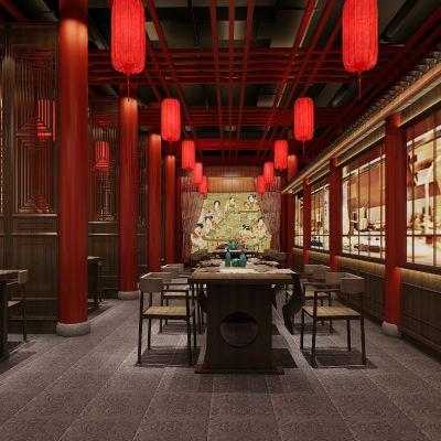 中式中餐厅灯笼餐桌椅子