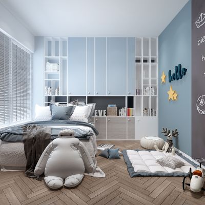 现代卧室儿童房男孩房玩具车大白垫子