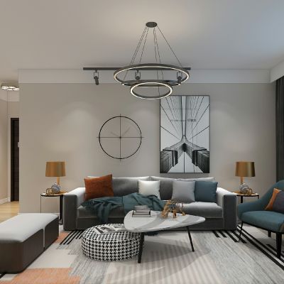 北欧现代客厅沙发茶几单人椅子长条沙发凳子石英钟挂钟