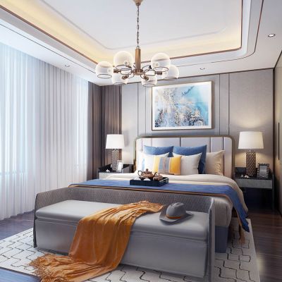 现代轻奢简欧式卧室床榻床头柜吊灯