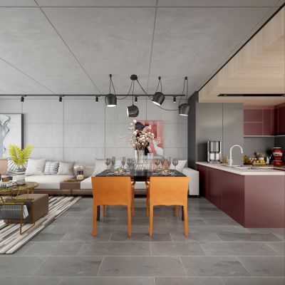 工业风后现代客厅餐厅沙发茶几厨房橱柜