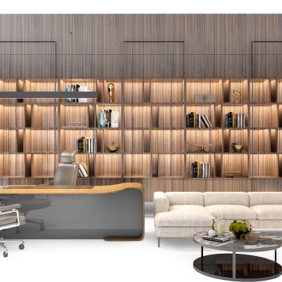 现代老板台办公桌书柜