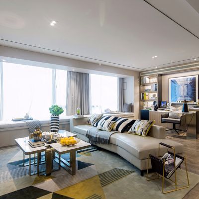 后现代书房会客厅沙发茶几书桌椅书柜