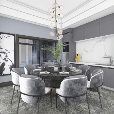 现代轻奢新中式餐厅餐桌椅吊灯