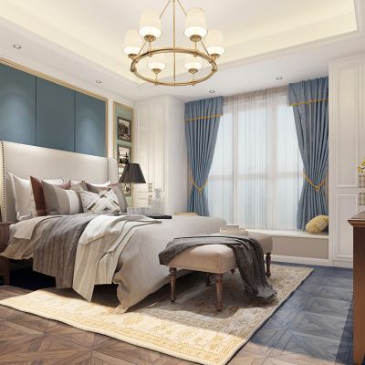 美式简欧式卧室床床头柜