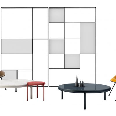 现代办公休闲椅茶几隔断