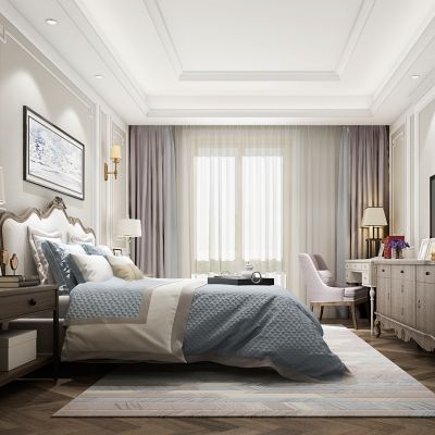 欧式新古典美式卧室床电视柜