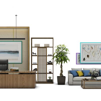 现代老板台沙发组合