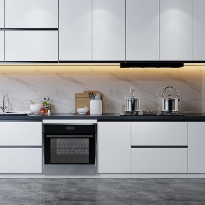 现代厨房厨柜洗手盆消毒柜不锈钢锅