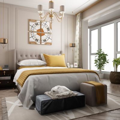 简欧式美式卧室床藤编茶几