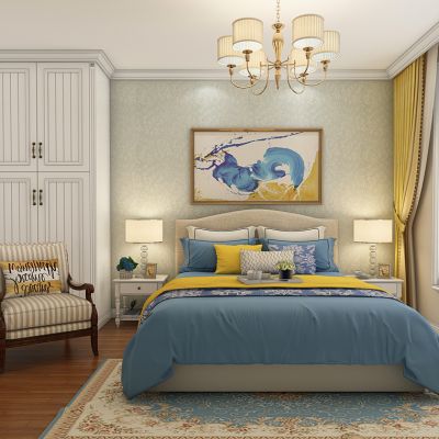 简欧式地中海卧室床休闲椅