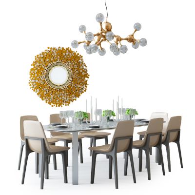 现代餐桌椅组合装饰镜吊灯