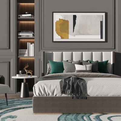 现代轻奢简欧式双人床椅子床头柜卧室