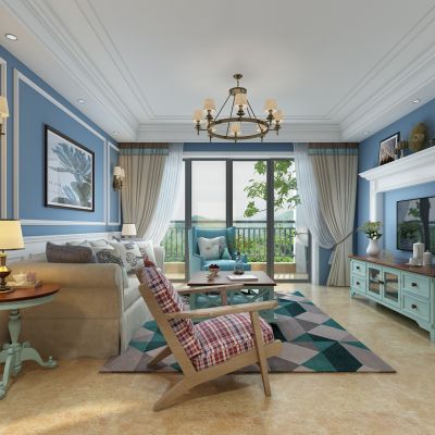 现代地中海客厅铁艺吊灯壁灯沙发茶几电视柜下载