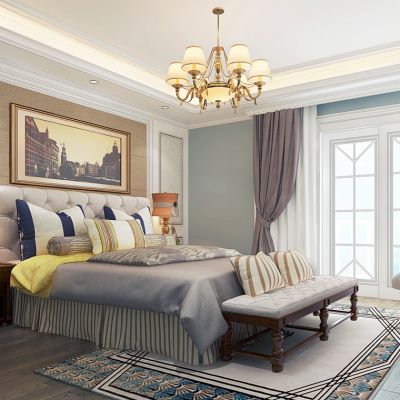 美式欧式卧室皮革床单人沙发台灯