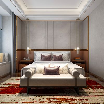 现代轻奢卧室床床头柜飘窗床尾凳