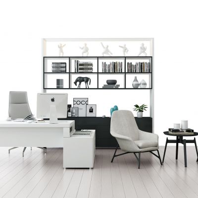 现代老板台沙发书柜组合