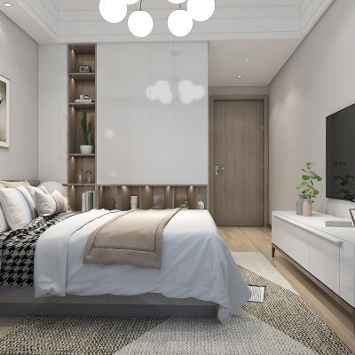 现代卧室，主卧，次卧，床，衣柜，电视柜