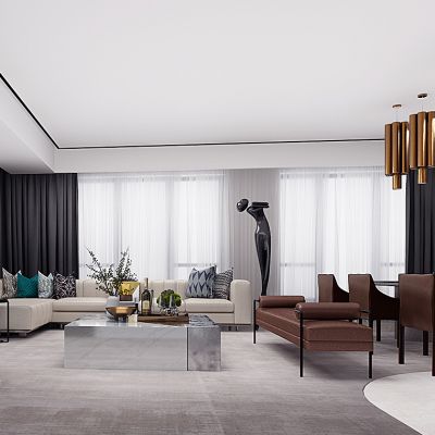 现代客餐厅沙发茶几餐桌椅花瓶