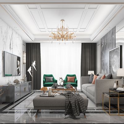 现代轻奢简欧式客厅沙发茶几电视柜边几沙发榻