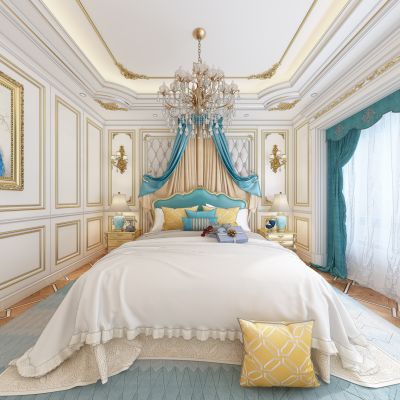 欧式古典法式卧室窗幔床吊灯